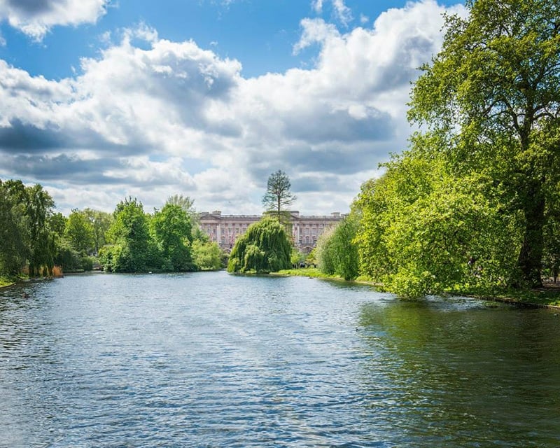 在伦敦圣詹姆斯公园独自游览白金汉宫